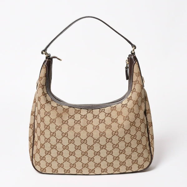 Very Good Condition GUCCI GG Canvas Hobo One Shoulder Bag Semi-Shoulder Bag 153010 Beige Brown Leather 204046 Gold Hardware Used 4a003957