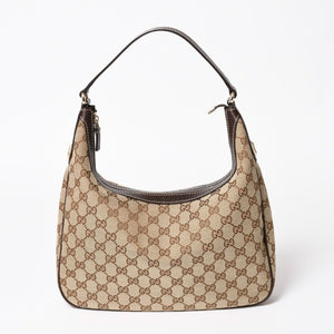 Very Good Condition GUCCI GG Canvas Hobo One Shoulder Bag Semi-Shoulder Bag 153010 Beige Brown Leather 204046 Gold Hardware Used 4a003957