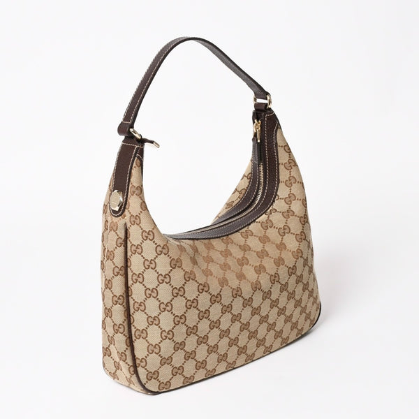 Very Good Condition GUCCI GG Canvas Hobo One Shoulder Bag Semi-Shoulder Bag 153010 Beige Brown Leather 204046 Gold Hardware Used 4a003957