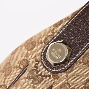 Very Good Condition GUCCI GG Canvas Hobo One Shoulder Bag Semi-Shoulder Bag 153010 Beige Brown Leather 204046 Gold Hardware Used 4a003957