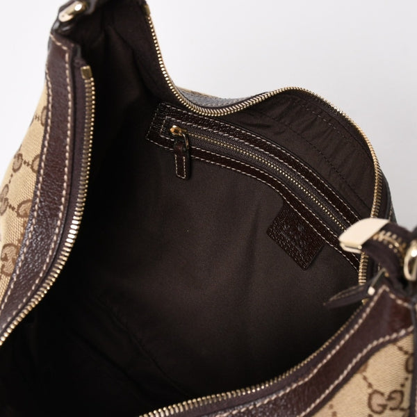 Very Good Condition GUCCI GG Canvas Hobo One Shoulder Bag Semi-Shoulder Bag 153010 Beige Brown Leather 204046 Gold Hardware Used 4a003957