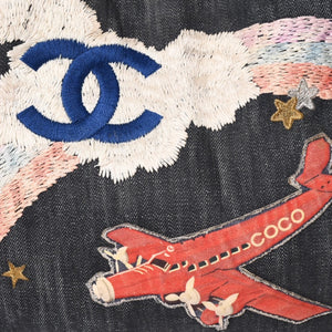 CHANEL シャネル チェーントートバッグ A31932 10番台 夜間飛行 刺繍 ココマーク デニム エンブロイダリー 美品 中古 4a004240