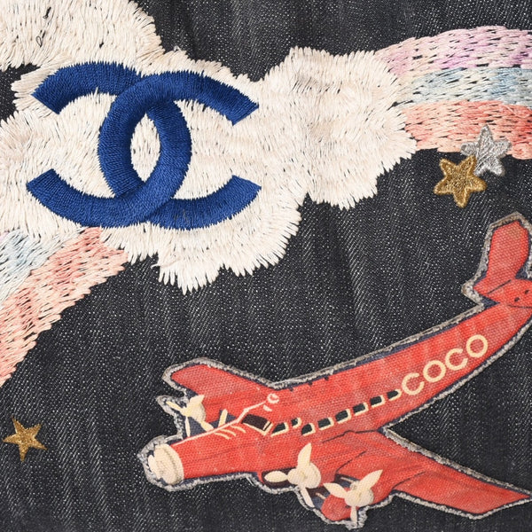 CHANEL シャネル チェーントートバッグ A31932 10番台 夜間飛行 刺繍 ココマーク デニム エンブロイダリー 美品 中古 4a004240