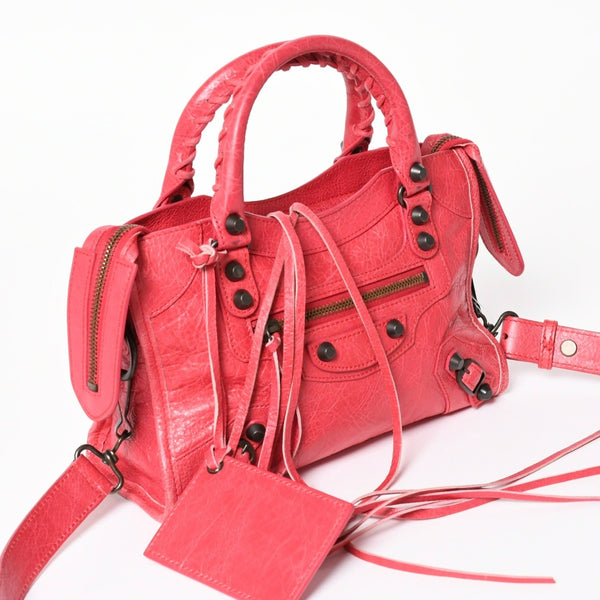 BALENCIAGA Classic Mini City 30029 2WAY Handbag Shoulder Bag Pink Leather Good Condition Used 4a004248