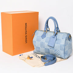 LOUIS VUITTON Speedy Bandouliere 30 Handbag N00203 Damier Denim 3D Cotton Canvas Denim Blue Gold Hardware Good Condition Used 4a004246