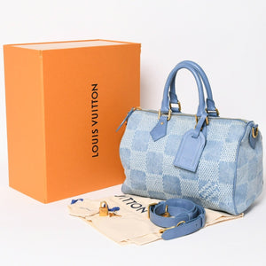 LOUIS VUITTON Speedy Bandouliere 30 Handbag N00203 Damier Denim 3D Cotton Canvas Denim Blue Gold Hardware Good Condition Used 4a004246
