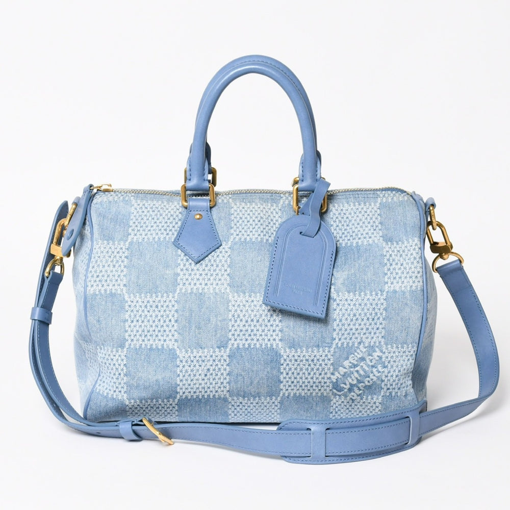 LOUIS VUITTON Speedy Bandouliere 30 Handbag N00203 Damier Denim 3D Cotton Canvas Denim Blue Gold Hardware Good Condition Used 4a004246