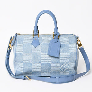 LOUIS VUITTON Speedy Bandouliere 30 Handbag N00203 Damier Denim 3D Cotton Canvas Denim Blue Gold Hardware Good Condition Used 4a004246