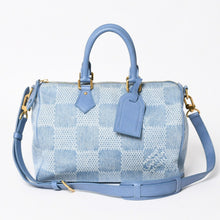 画像をギャラリービューアに読み込む, LOUIS VUITTON ルイヴィトン スピーディ バンドリエール30 ハンドバッグ N00203 ダミエデニム3Dコットンキャンバス デニムブルー ゴールド金具 美品 中古 4a004246