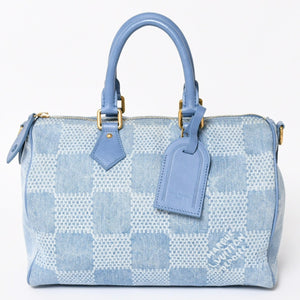 LOUIS VUITTON Speedy Bandouliere 30 Handbag N00203 Damier Denim 3D Cotton Canvas Denim Blue Gold Hardware Good Condition Used 4a004246