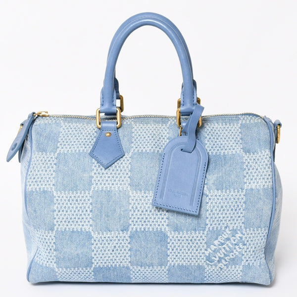 LOUIS VUITTON Speedy Bandouliere 30 Handbag N00203 Damier Denim 3D Cotton Canvas Denim Blue Gold Hardware Good Condition Used 4a004246