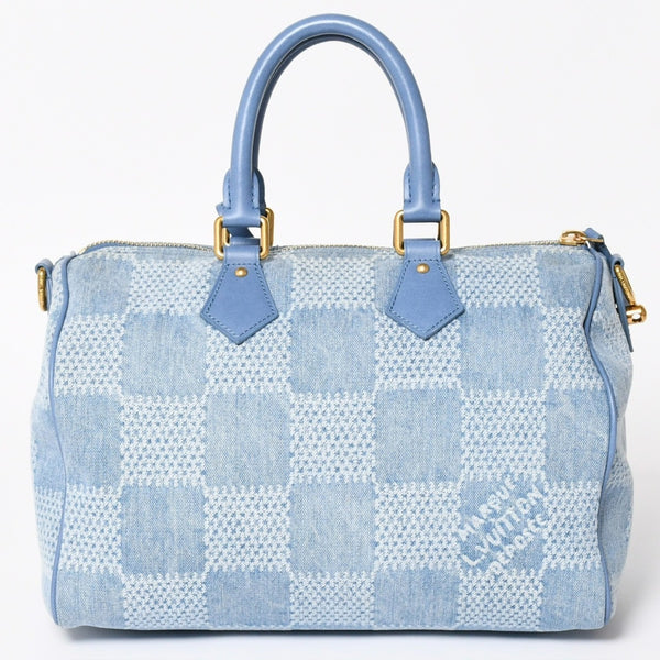 LOUIS VUITTON Speedy Bandouliere 30 Handbag N00203 Damier Denim 3D Cotton Canvas Denim Blue Gold Hardware Good Condition Used 4a004246