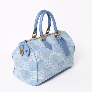 LOUIS VUITTON Speedy Bandouliere 30 Handbag N00203 Damier Denim 3D Cotton Canvas Denim Blue Gold Hardware Good Condition Used 4a004246