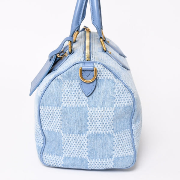 LOUIS VUITTON Speedy Bandouliere 30 Handbag N00203 Damier Denim 3D Cotton Canvas Denim Blue Gold Hardware Good Condition Used 4a004246