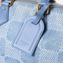画像をギャラリービューアに読み込む, LOUIS VUITTON ルイヴィトン スピーディ バンドリエール30 ハンドバッグ N00203 ダミエデニム3Dコットンキャンバス デニムブルー ゴールド金具 美品 中古 4a004246