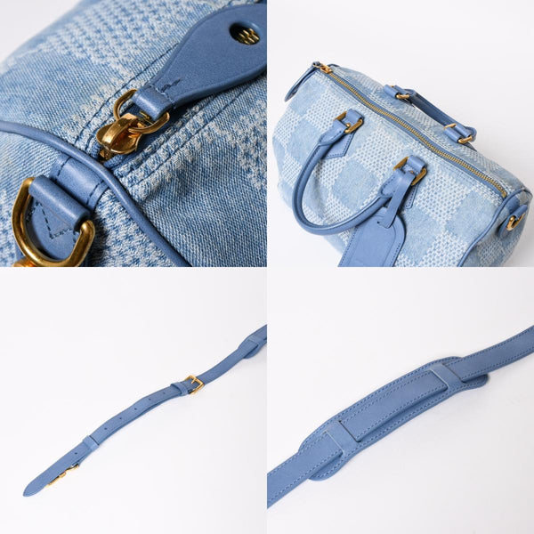 LOUIS VUITTON Speedy Bandouliere 30 Handbag N00203 Damier Denim 3D Cotton Canvas Denim Blue Gold Hardware Good Condition Used 4a004246