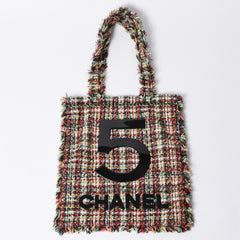 極美品 CHANEL シャネル No.5 トートバッグ A91557 24番台 ココマーク ロゴパッチ ツイード レザー マルチカラー 中古 4a004253