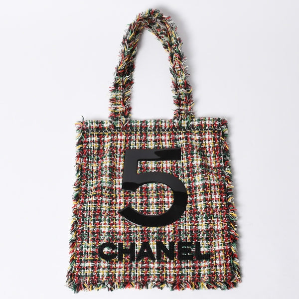 極美品 CHANEL シャネル No.5 トートバッグ A91557 24番台 ココマーク ロゴパッチ ツイード レザー マルチカラー 中古 4a004253