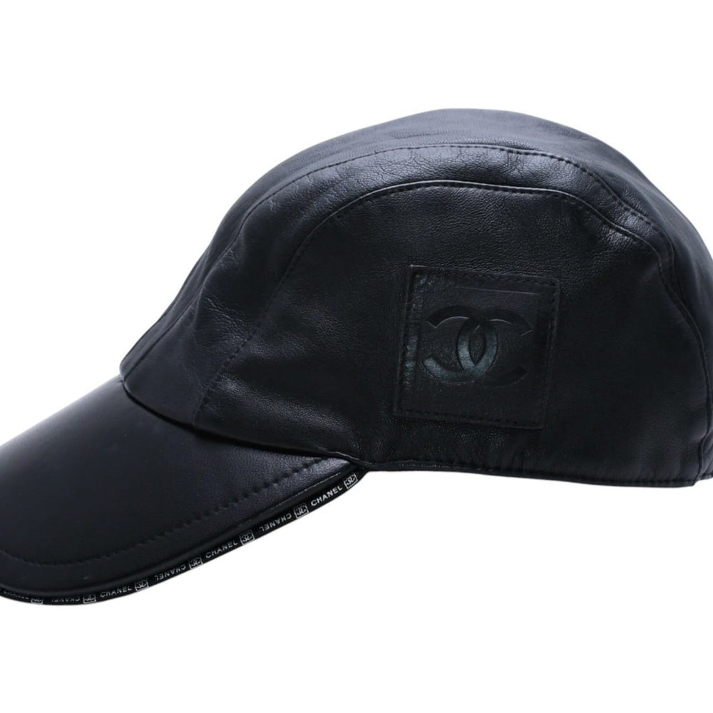 CHANEL CHANEL Sports Line Adjuster Cap Size M Coco Mark Patch Lambskin Black Good Condition Used 4a004146
