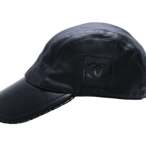 CHANEL シャネル スポーツライン アジャスターキャップ サイズM ココマーク パッチ ラムスキン ブラック 美品 中古 4a004146