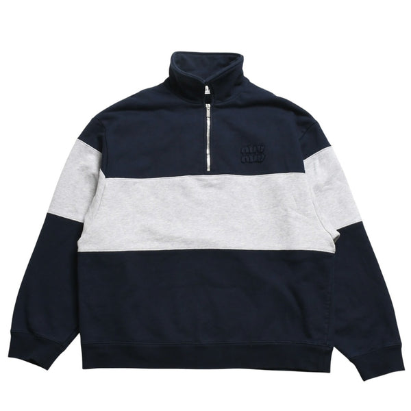 極美品 MIUMIU ミュウミュウ ハーフジップスウェット トレーナー A MJL090 S000 17H4 コットン ネイビー グレー サイズM 中古 4a004281