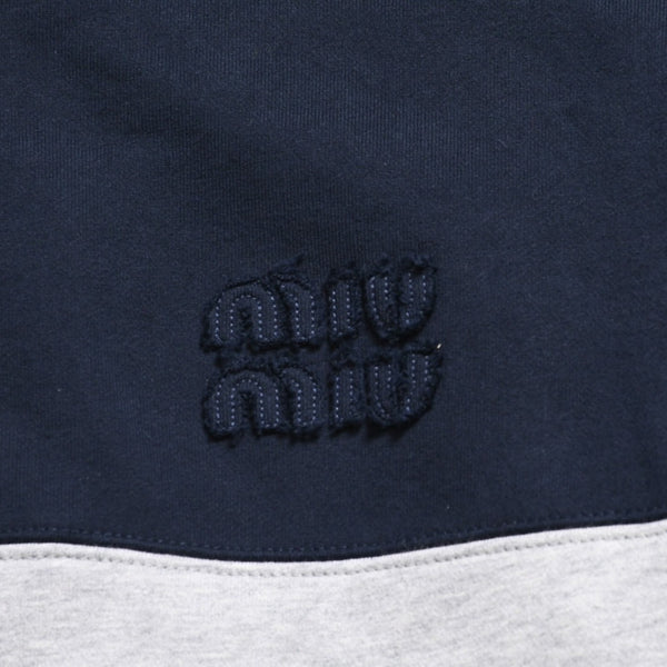極美品 MIUMIU ミュウミュウ ハーフジップスウェット トレーナー A MJL090 S000 17H4 コットン ネイビー グレー サイズM 中古 4a004281