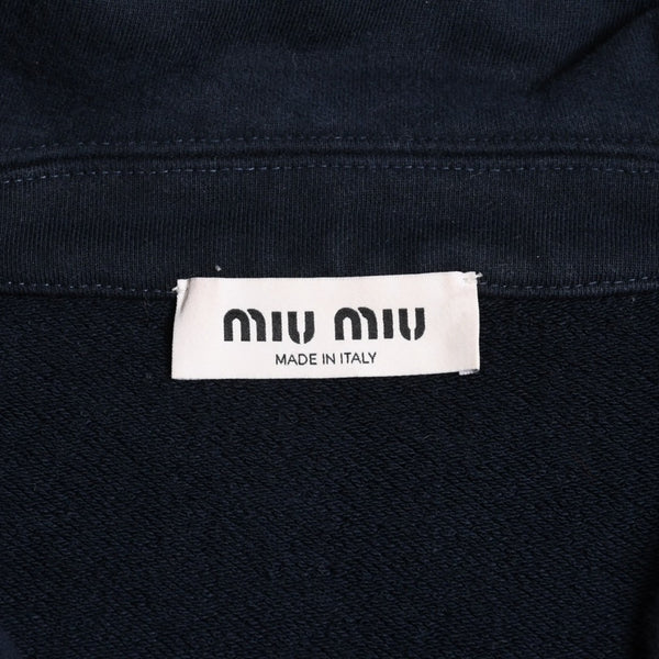 極美品 MIUMIU ミュウミュウ ハーフジップスウェット トレーナー A MJL090 S000 17H4 コットン ネイビー グレー サイズM 中古 4a004281