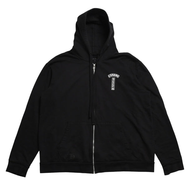 極美品 CHROME HEARTS クロムハーツ スクリプトロゴ パーカー ジップアップフーディ ブラック ホワイト サイズXL 中古 4a004283
