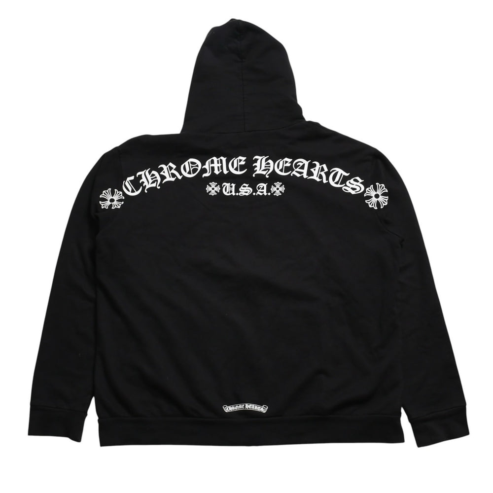 極美品 CHROME HEARTS クロムハーツ スクリプトロゴ パーカー ジップアップフーディ ブラック ホワイト サイズXL 中古 4a004283