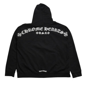 極美品 CHROME HEARTS クロムハーツ スクリプトロゴ パーカー ジップアップフーディ ブラック ホワイト サイズXL 中古 4a004283