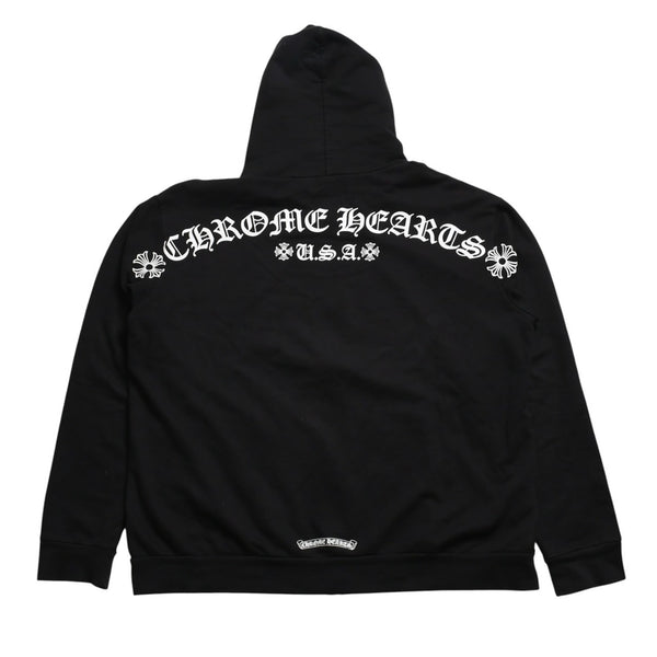 極美品 CHROME HEARTS クロムハーツ スクリプトロゴ パーカー ジップアップフーディ ブラック ホワイト サイズXL 中古 4a004283