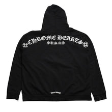 画像をギャラリービューアに読み込む, 極美品 CHROME HEARTS クロムハーツ スクリプトロゴ パーカー ジップアップフーディ ブラック ホワイト サイズXL 中古 4a004283