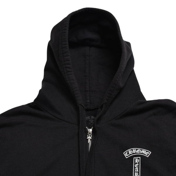 極美品 CHROME HEARTS クロムハーツ スクリプトロゴ パーカー ジップアップフーディ ブラック ホワイト サイズXL 中古 4a004283