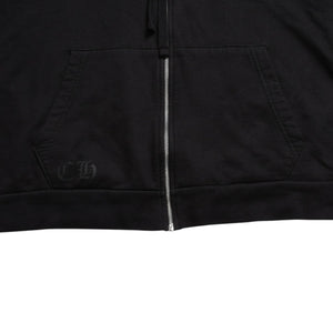 極美品 CHROME HEARTS クロムハーツ スクリプトロゴ パーカー ジップアップフーディ ブラック ホワイト サイズXL 中古 4a004283