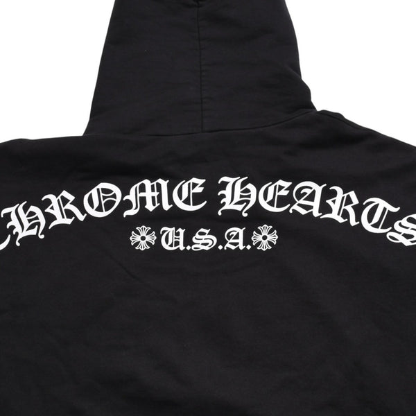 極美品 CHROME HEARTS クロムハーツ スクリプトロゴ パーカー ジップアップフーディ ブラック ホワイト サイズXL 中古 4a004283
