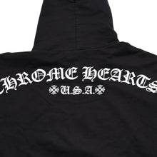画像をギャラリービューアに読み込む, 極美品 CHROME HEARTS クロムハーツ スクリプトロゴ パーカー ジップアップフーディ ブラック ホワイト サイズXL 中古 4a004283