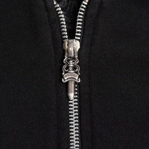 極美品 CHROME HEARTS クロムハーツ スクリプトロゴ パーカー ジップアップフーディ ブラック ホワイト サイズXL 中古 4a004283