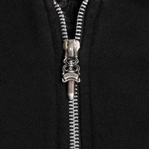 極美品 CHROME HEARTS クロムハーツ スクリプトロゴ パーカー ジップアップフーディ ブラック ホワイト サイズXL 中古 4a004283