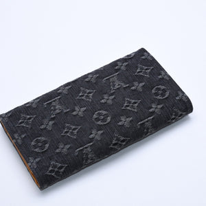 極美品 LOUIS VUITTON ルイヴィトン モノグラムデニム ポルトフォイユ アメリア M95512 三つ折り財布 ブラック イエロー ゴールド金具 中古 4a004267