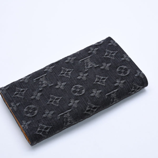 極美品 LOUIS VUITTON ルイヴィトン モノグラムデニム ポルトフォイユ アメリア M95512 三つ折り財布 ブラック イエロー ゴールド金具 中古 4a004267