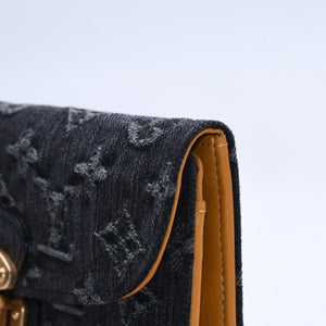極美品 LOUIS VUITTON ルイヴィトン モノグラムデニム ポルトフォイユ アメリア M95512 三つ折り財布 ブラック イエロー ゴールド金具 中古 4a004267