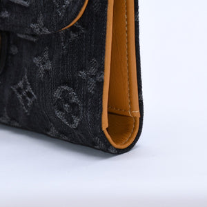 極美品 LOUIS VUITTON ルイヴィトン モノグラムデニム ポルトフォイユ アメリア M95512 三つ折り財布 ブラック イエロー ゴールド金具 中古 4a004267