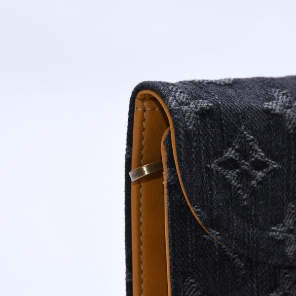 極美品 LOUIS VUITTON ルイヴィトン モノグラムデニム ポルトフォイユ アメリア M95512 三つ折り財布 ブラック イエロー ゴールド金具 中古 4a004267