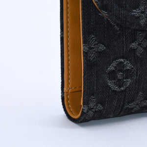 極美品 LOUIS VUITTON ルイヴィトン モノグラムデニム ポルトフォイユ アメリア M95512 三つ折り財布 ブラック イエロー ゴールド金具 中古 4a004267