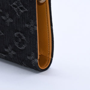 極美品 LOUIS VUITTON ルイヴィトン モノグラムデニム ポルトフォイユ アメリア M95512 三つ折り財布 ブラック イエロー ゴールド金具 中古 4a004267