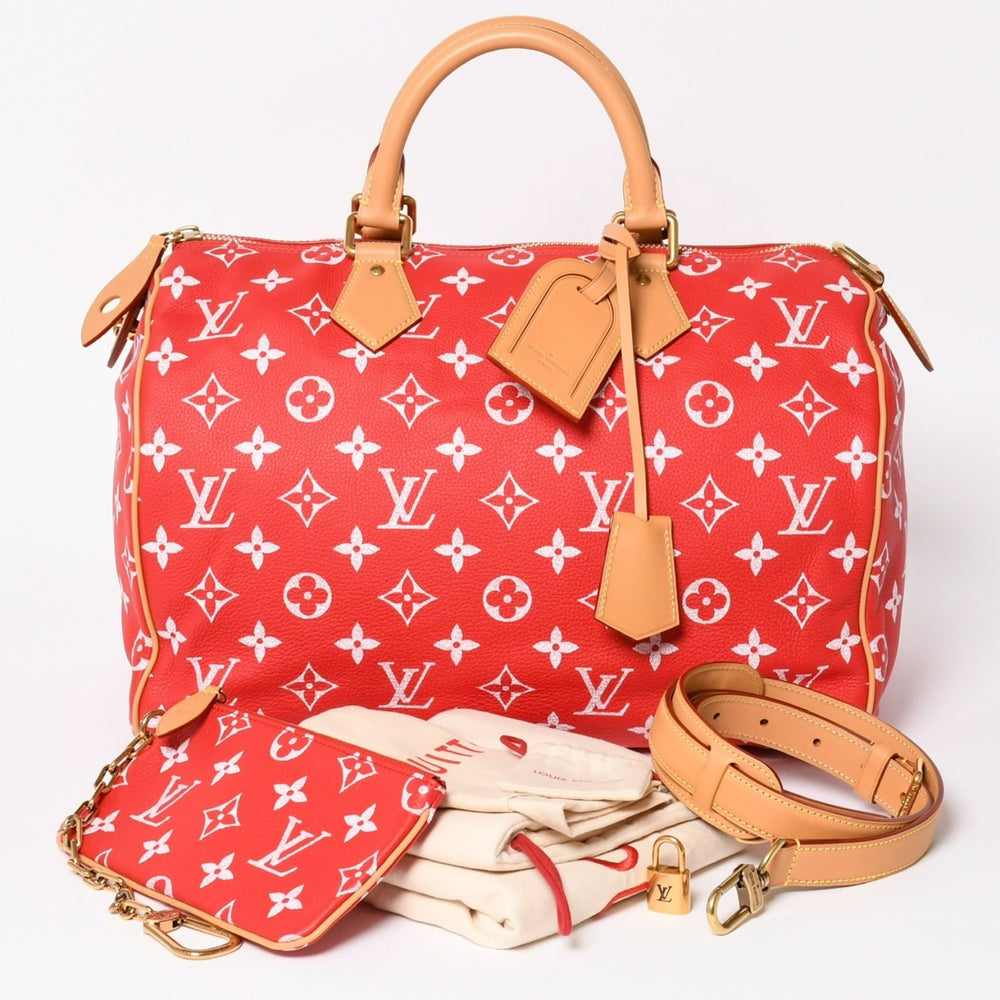 新品同様 LOUIS VUITTON ルイヴィトン スピーディ P9 バンドリエール40 M24420 2WAY ボストンバッグ レッド ゴールド金具 中古 4a004277