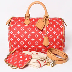 新品同様 LOUIS VUITTON ルイヴィトン スピーディ P9 バンドリエール40 M24420 2WAY ボストンバッグ レッド ゴールド金具 中古 4a004277