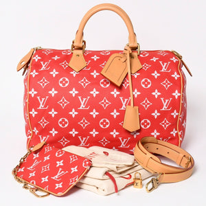 新品同様 LOUIS VUITTON ルイヴィトン スピーディ P9 バンドリエール40 M24420 2WAY ボストンバッグ レッド ゴールド金具 中古 4a004277