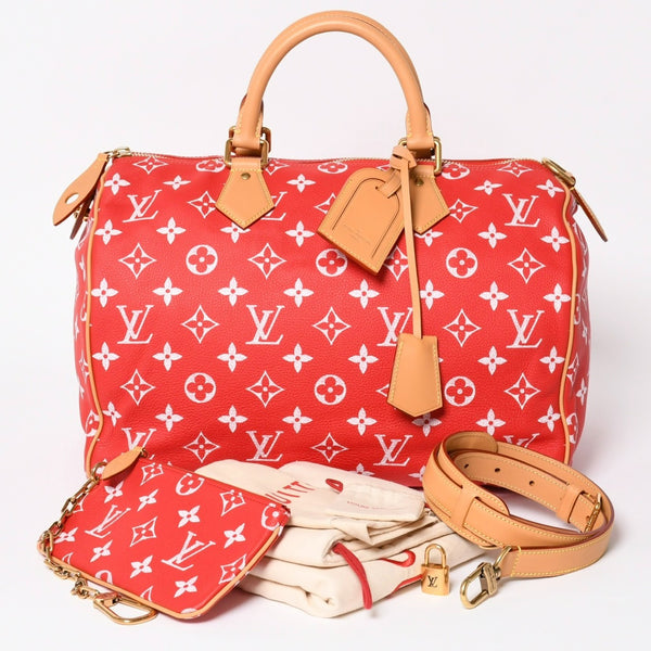 新品同様 LOUIS VUITTON ルイヴィトン スピーディ P9 バンドリエール40 M24420 2WAY ボストンバッグ レッド ゴールド金具 中古 4a004277