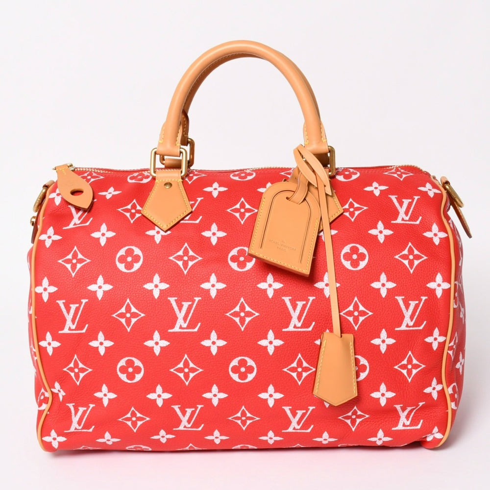 新品同様 LOUIS VUITTON ルイヴィトン スピーディ P9 バンドリエール40 M24420 2WAY ボストンバッグ レッド ゴールド金具 中古 4a004277